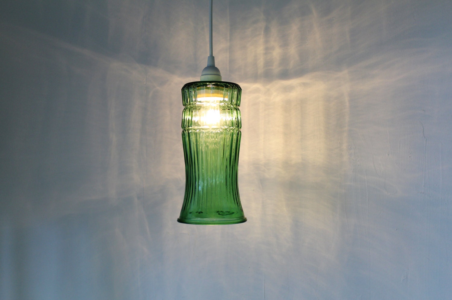 Greenpeace - Hanging Pendant Lighting Fixture - UpCycled Vintage E. O. Brody Co. Green Glass Flower Vase Lamp OOAK BootsNGus Lights