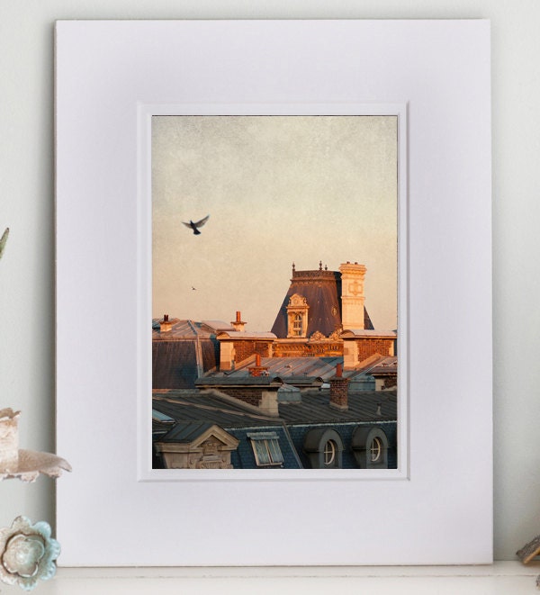 SALE - Paris Photography, Rooftops at Dawn in Paris, Fine Art Travel Photography, 5 x 7 Architecture Photograph in 8 x 10 Double Mat