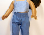Blue and White Check Crop Top and Blue Capri Pants - 18 Inch Doll Clothes fits American Girl