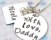 Handstamped jewelry - Daughter necklace - Personalized charms - Daddy-daughter necklace