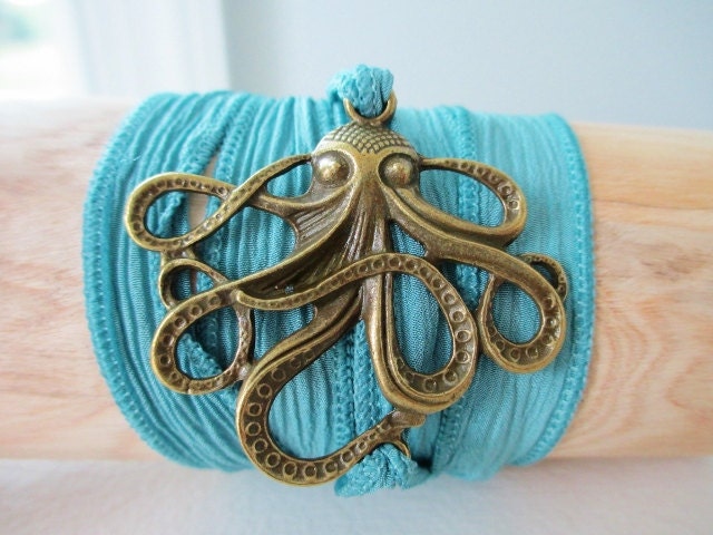 Octopus Charm Silk Wrap Bracelet - Bohemian Beach Style Wrap Bracelet