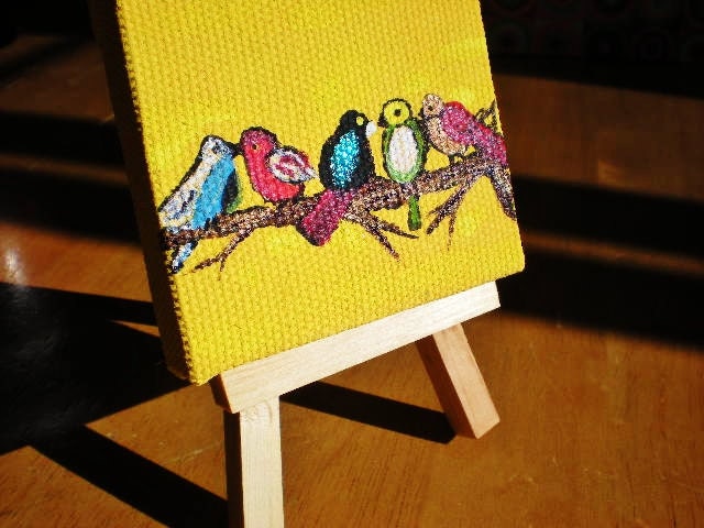 Birds on a limb painting Handmade