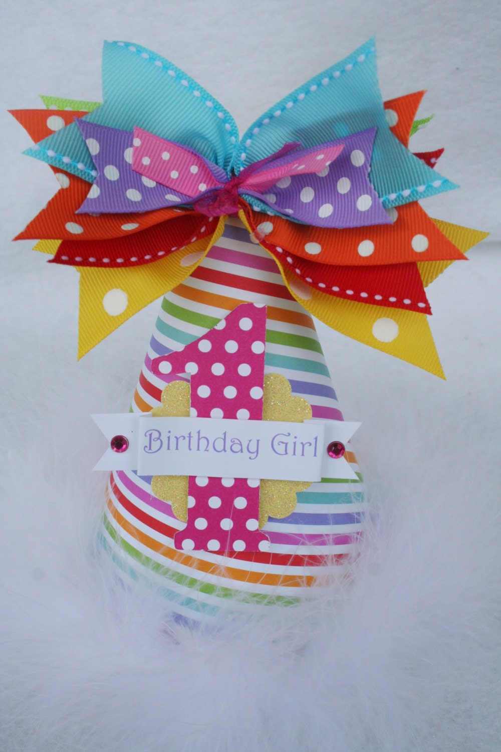 Glittery Rainbow Party Banner in Brights with ribbon streamers and clouds 16 pennants