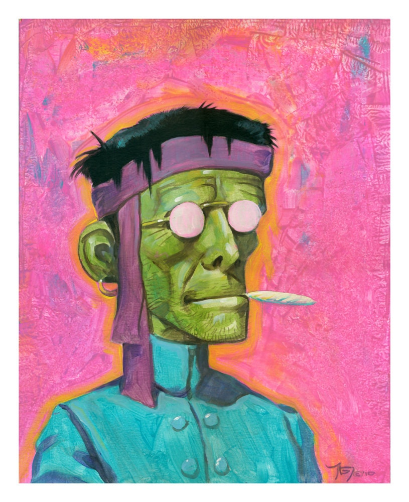 Mike Hoffman Monster Halloween Psychedelic Prints His & Hers HIPPIE FRANKENSTEIN and BRIDE