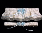 Bridal Garter Set with Organza ribbon edge personalized with your monogram and wedding date