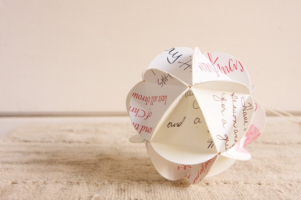 Geometric Upcycled Paper Ornament-Handwritten Wishes in Red/Black Ink