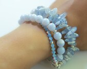 Multi Strand Beaded Blue Lace Agate and Swarovski Crystal Bracelet