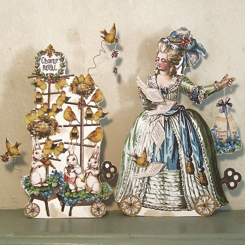 Easter Marie Antoinette Paper Doll Decoration Digital Download - Printable 3D French Bird Choir, Rabbits Altered Art For Crafts MA19DP