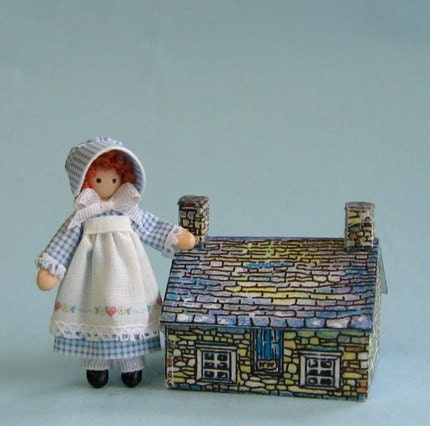 Ginger Gingham miniature 1/4" and 1" scale doll plus free dollhouse kit