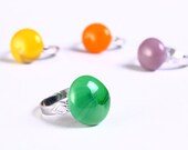 Petite green glass cocktail ring adjustable silver ring OOAK (677) - Flat rate shipping
