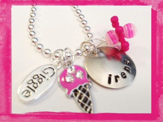 Personalized Necklace - GIGGLE - Hand Stamped Charm Necklace for Girls