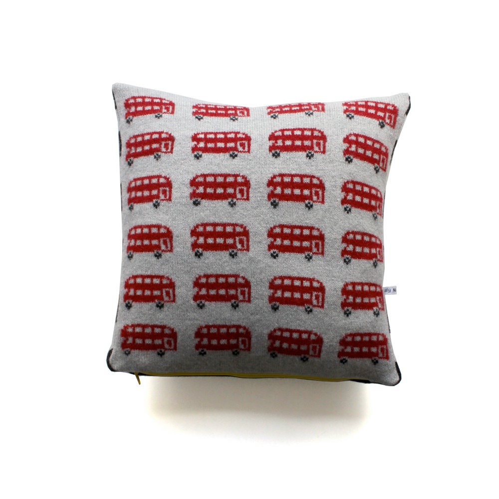 35cm Knitted Lambwool London Bus cushion