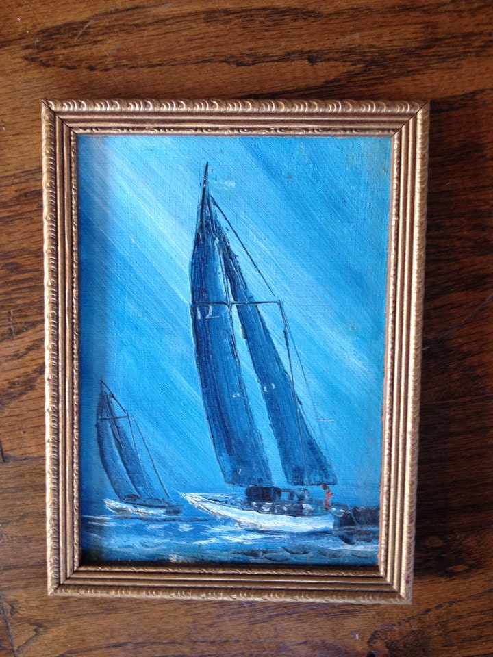 Nautical sailboats oil painting 