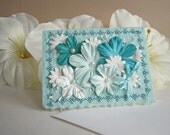Note Card of Aqua and Turquoise Floral and Pearls