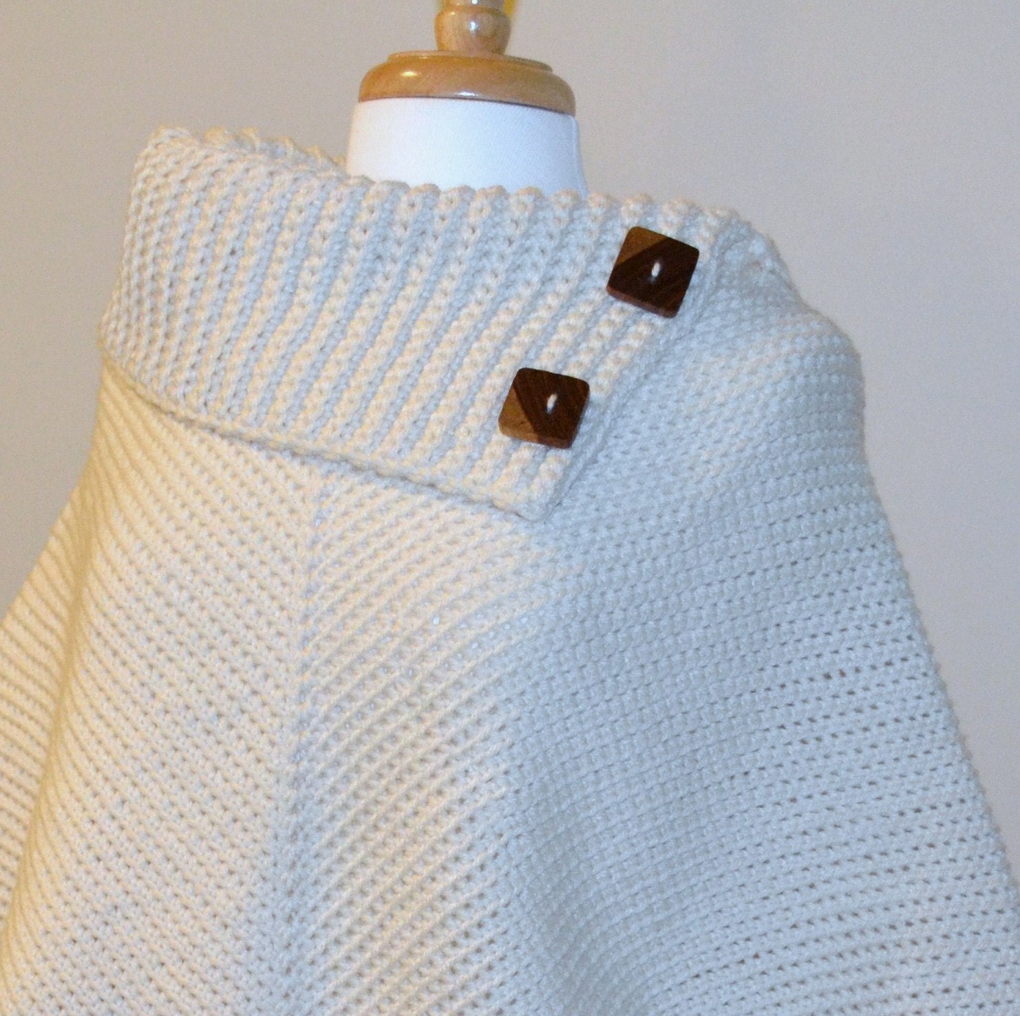 Cowl Neck Poncho, Aran, Adult size