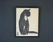 Japanese Watercolor Black Cat