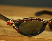 Cat Eye Sunglasses with Red Rhinestones / Super Glam