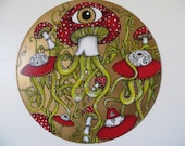 12" Vinyl Record Original Painting with Pen and Ink Pointillism All Seeing Eye Octopus Mushrooms and Aliens