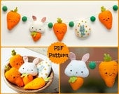 PDF. Easter garland. Bunny, Carrots and Easter Egg. Plush Doll Pattern, Softie Pattern, Soft felt Toy Pattern.