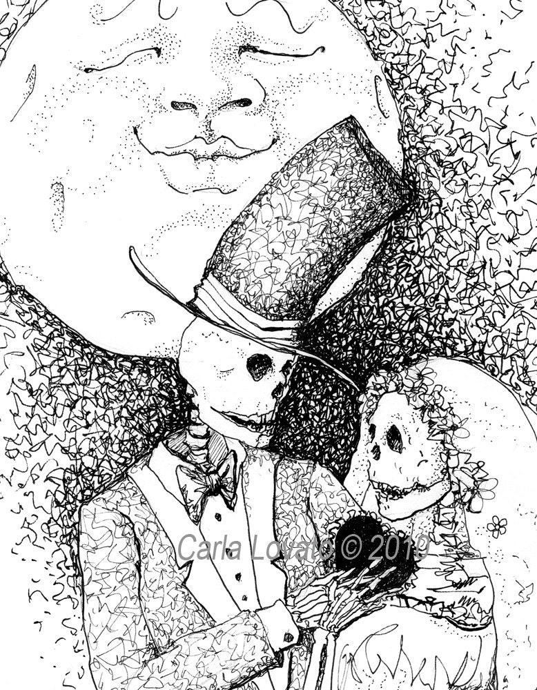 Skeleton Wedding illustration Day of the dead Personalized for your October Halloween wedding