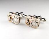 Steampunk Cufflinks Girard Perregaux - RARE - Silver - Luxury Watch Movement Mens Gear Cuff Links by Steampunk Vintage Design