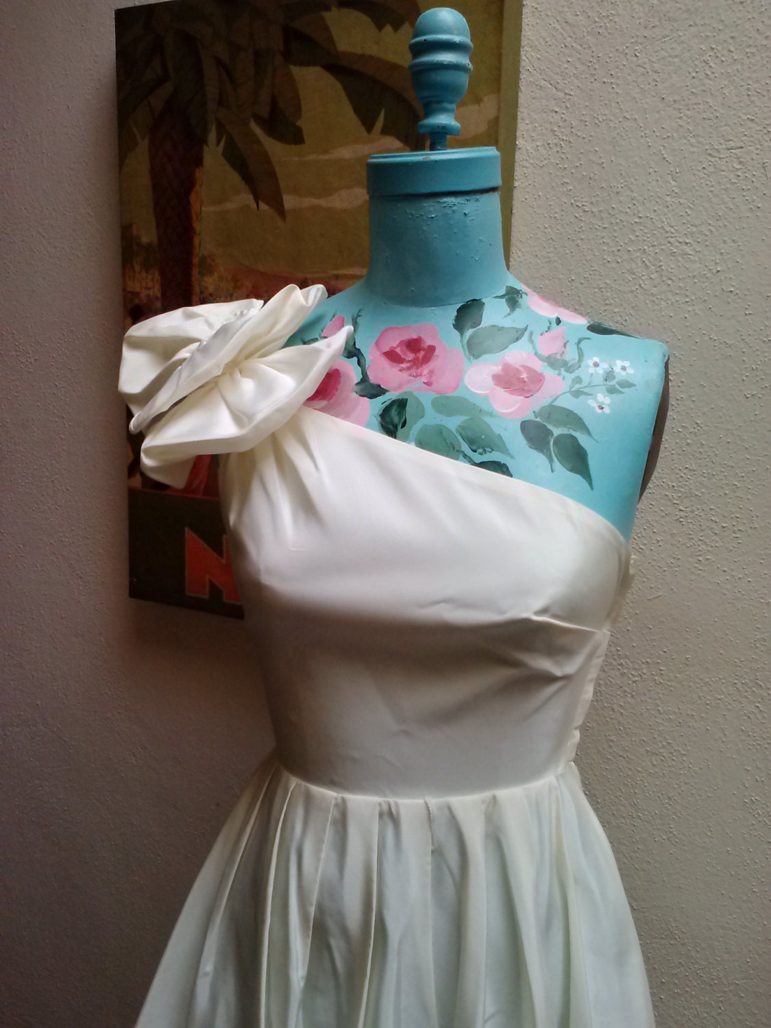White Hot///vtg80's One Shoulder Multi Bow Taffetta Cocktail Party Evening Bubble Hemline Wedding Engagement Dress////sz 0- 2