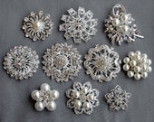 10 Rhinestone Brooch Button Embellishment X LARGE Pearl Crystal Wedding Bridal Brooch Bouquet Invitation Cake Decoration BR291