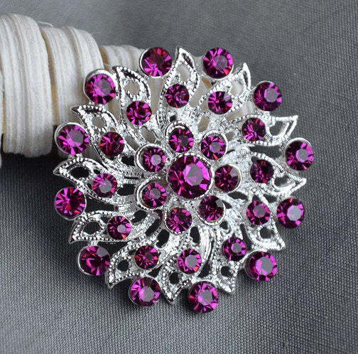 5 Rhinestone Button Embellishment Fuchsia Hot Pink Crystal Bridal Hair Comb Wedding Brooch Bouquet Invitation Cake BT427