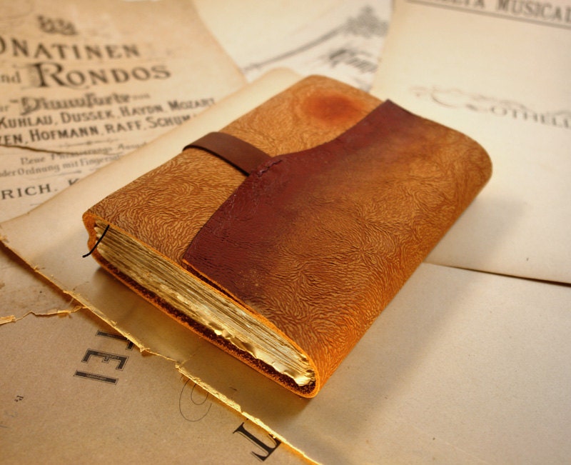Journal - Vintage Style Leather Journal, Medieval Handmade Notebook with Stained Paper
