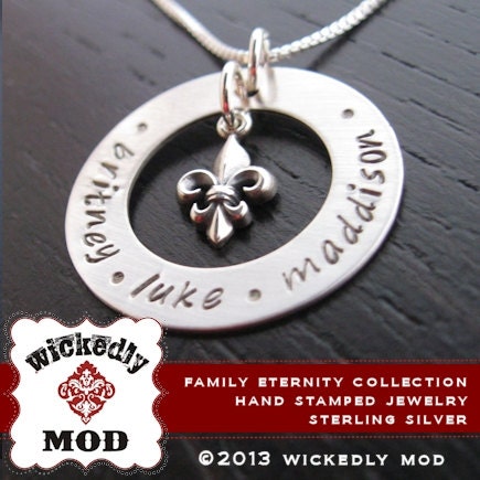 Personalized Necklace - Mother Necklace - Mother Jewelry - DIANA with fleur-de-lis eternity necklace