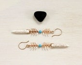Turquoise and Fish Bone Chain Earrings - Tribal Spike Fish Spine Chevron by Prairieoats