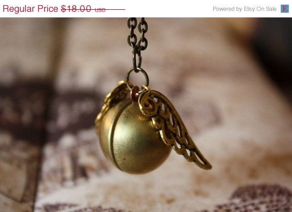 ON SALE Harry Potter Golden Snitch Locket Necklace - Fancy Gold Wings