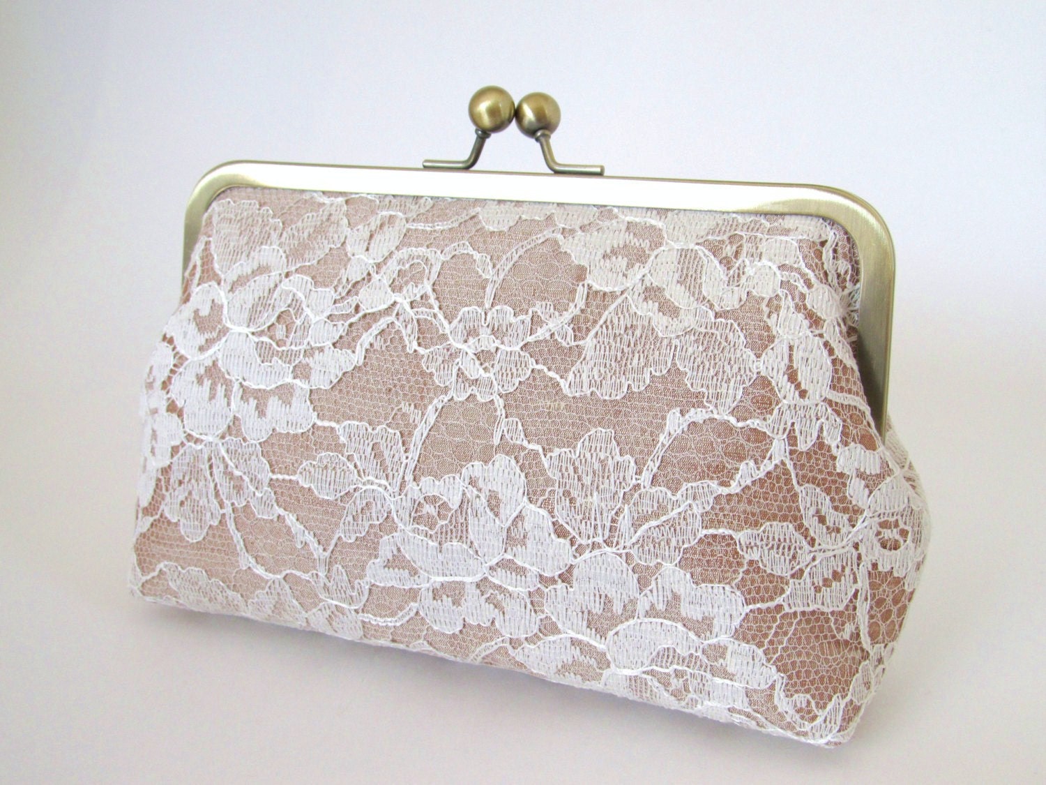 Silk And Chantilly Lace Clutch-Champagne/Ivory-Wedding Clutch-Lace Clutch-Bridal Clutch-Bags And Purses