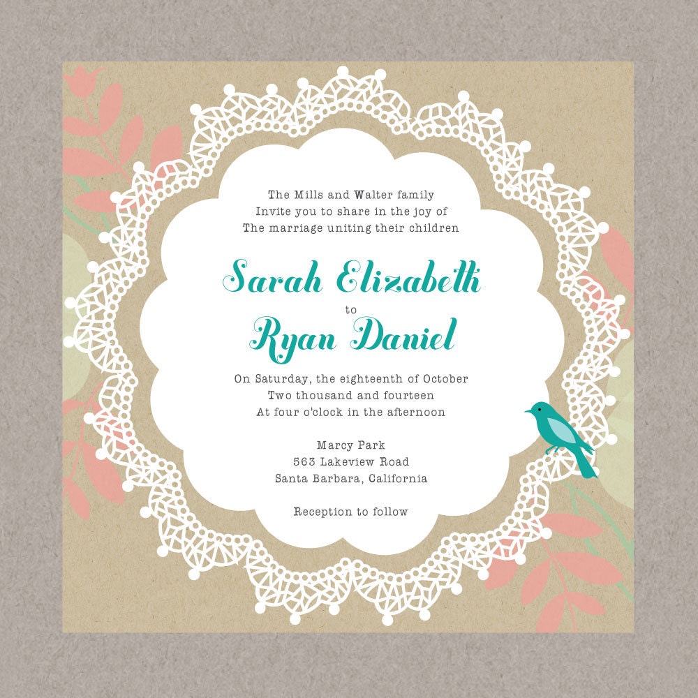 DIY Custom Wedding Invitation with Response Card - Vintage Lace Doily Design Customized Printable PDF