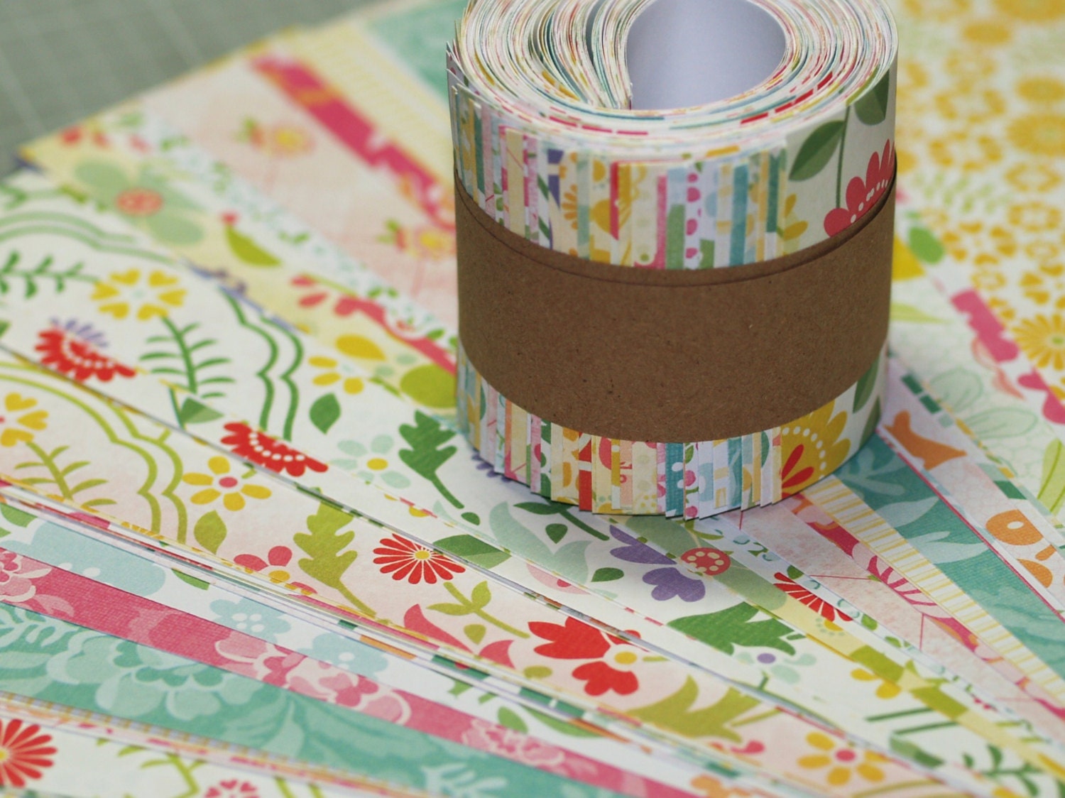 Belly Bands ... Seller Supplies . Flowers . Floral . Pretty . Hand Cut . 2 x 10 . Scrapbook Paper . Crafting . Packaging . Wrapping . Bundle