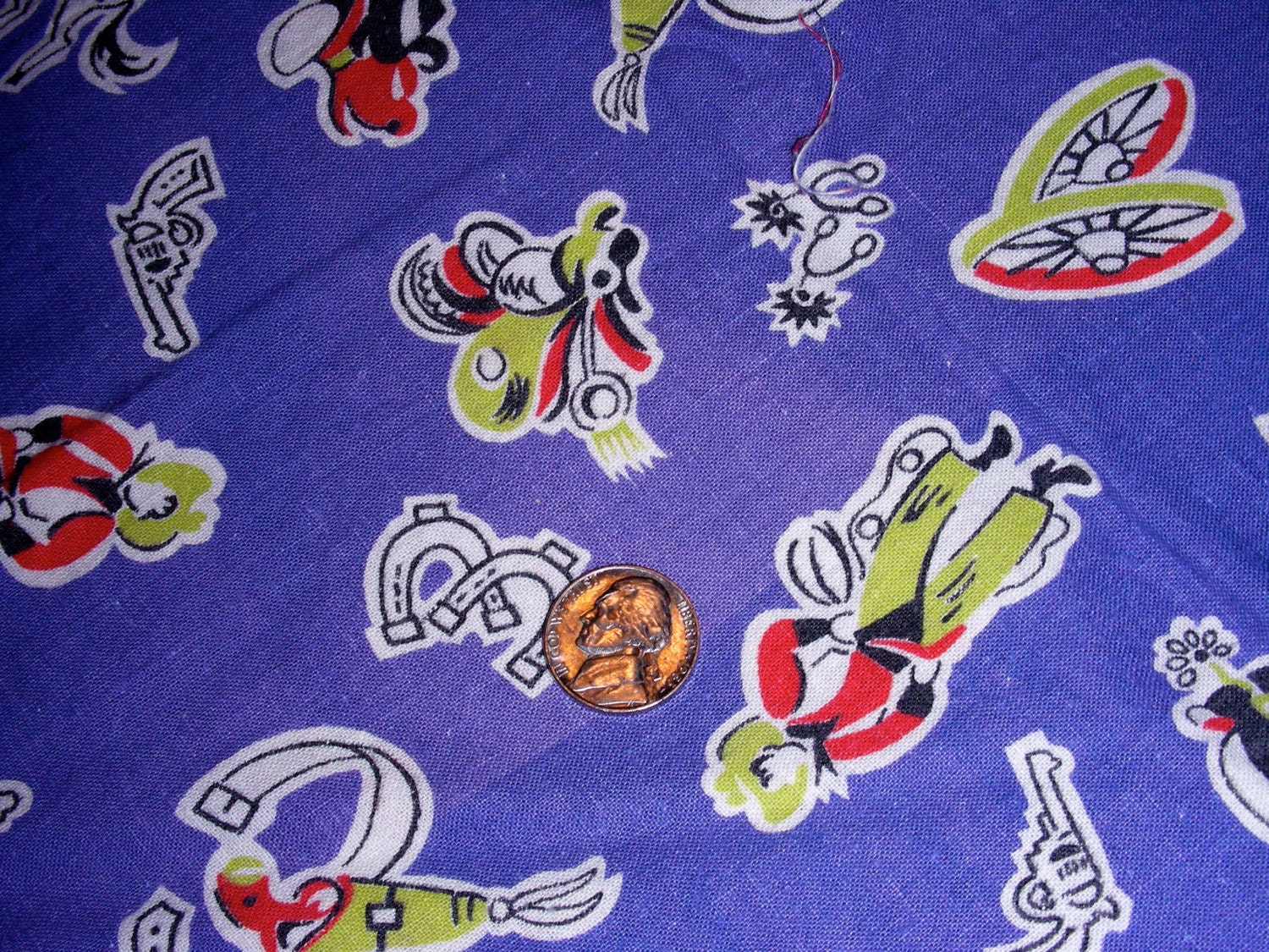 Vintage Cotton Feed sack Quilting Fabric - ADORABLE  COWBOYS, Horses and Guns on Pretty PURPLE  Background- 36 x 42