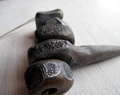 Mammoth Statement Beads -   5 Black Grey White Rustic Selection Clay Beads No.71