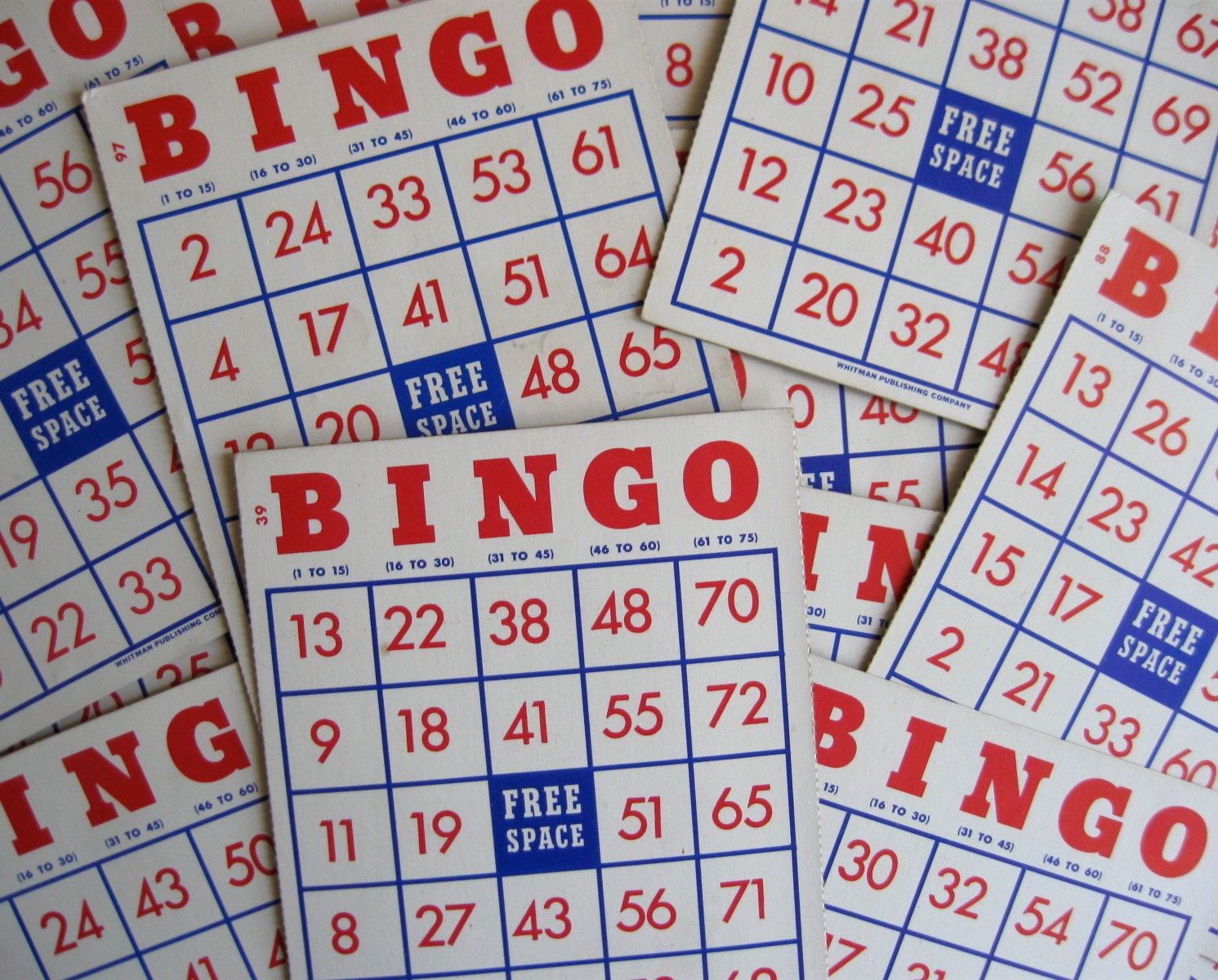 18 vintage bingo cards, red, white and blue bingo cards, 4th of july, scrapbooking, diy supplies,