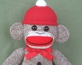 Classic Red Heel Sock Monkey Handmade Toy