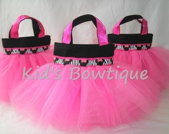 Set of 12 Hot Pink Zebra Minnie Mouse Themed Party Favor Tutu Bags - Disney themed Birthday gift bags