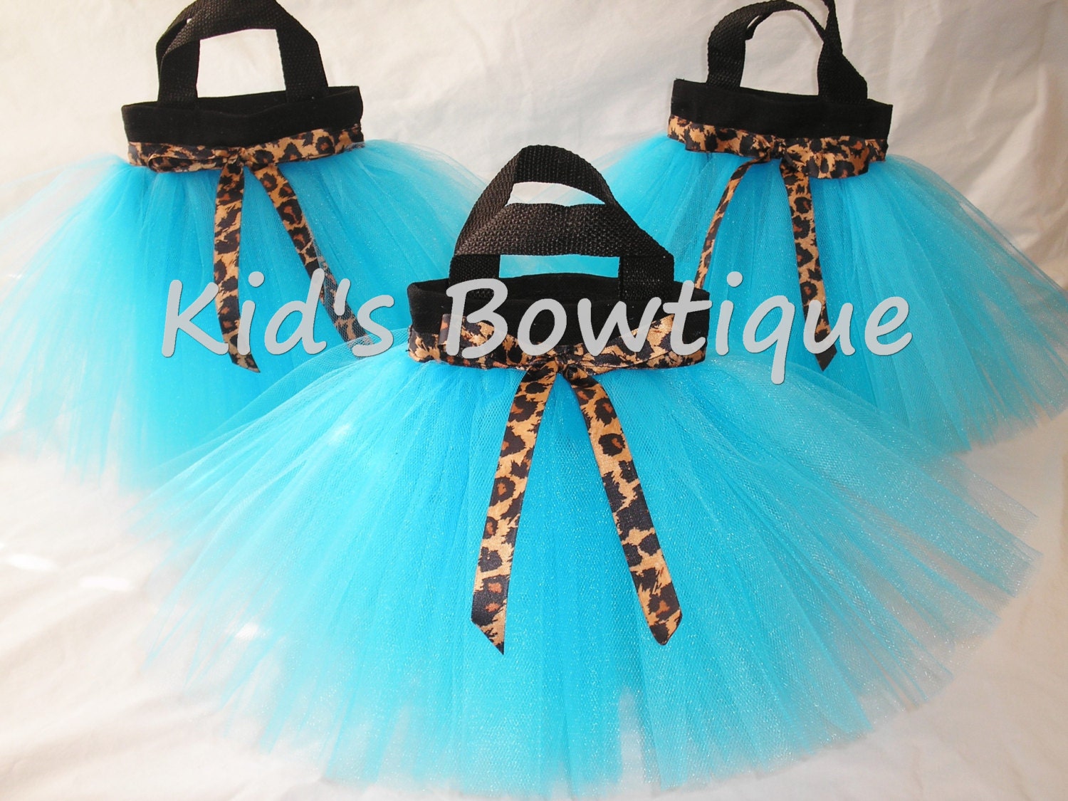 Set of 8 Leopard-Cheetah Ribbon Party Favor Tutu Bags - Birthday Treat Bags