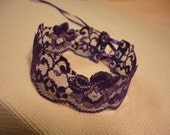 Simple, Romantic Lace Choker in Purple, Textile Jewelry , Gothic Victorian, Elegant Candy Necklace with Corset Closure, Baroque Neck Piece