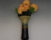 Pottery Wall Pocket Flower Vase Porcelain Brown Blue and Fern by Mark Hudak