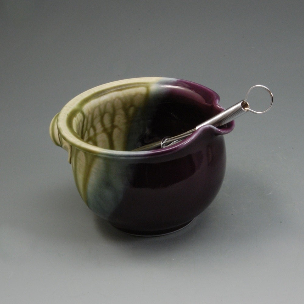 Batter Bowl Purple Eggplant Fern Green Handmade Porcelain Pottery by Mark Hudak