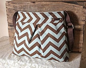 Chevron crossbody Tote/Handbag in Brown/Seafoam blue --MADE TO ORDER---