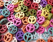 Peace Sign Beads, Mix Color,  15mm, 28 Beads,  Peace Sign Symbol,  Howlite Peace Beads