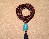 Mala Inspired Rosewood and Howlite Buddha Prayer Necklace
