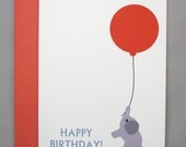 Baby Elephant with Orange-Red Balloon (Happy Birthday) A2 Folded Card