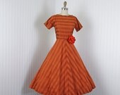 1950s Dress - Vintage 50s Dress - Bronze Orange Cotton Full Skirt Tea Party S - The Little Infinitude