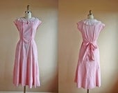 1930s Dress - Vintage 30s House Dress - Pink Deco Diamond Print Cotton L XL - Workaday Flirt